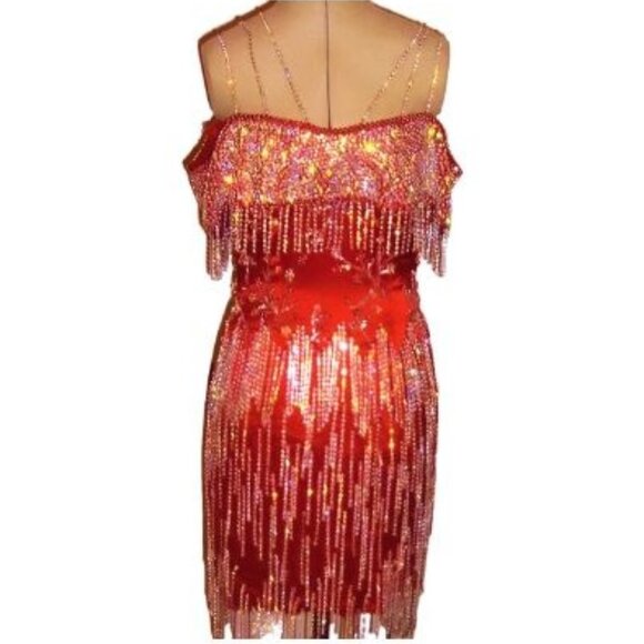 Couture Swarovski Crystals Runway Fringes Cocktail Prom Party Pageant Dress Gown - Picture 13 of 15